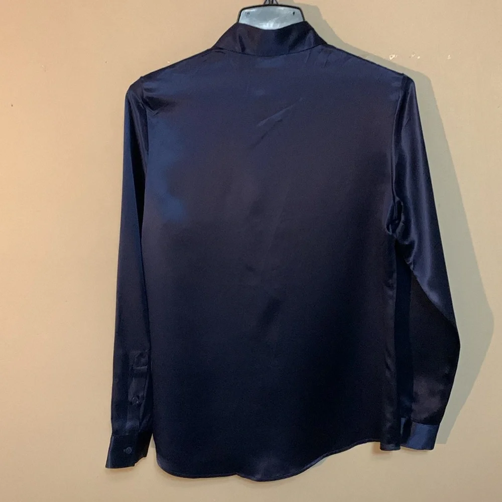 LILYSILK Women’s Basic Concealed Placket Silk Shirt Navy Blue XS Quiet Lux - Picture 2 of 15